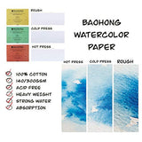 BAOHONG Artists' Watercolor Paper Block, Textured Cold Press 10.2"x7", 20 Sheets, 100% Cotton, Acid-Free, 140LB/300GSM, Watercolor Art Supplies for Wet, Dry, and Mixed Media Painting