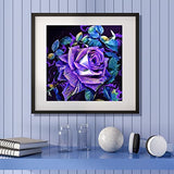 MXJSUA Diamond Painting Kits for Adults, Round Full Drill Diamond Painting Kits, 5D DIY Diamond Painting by Number Kits Diamond Art Kits for Home Wall Decor 14x14 Inch Purple Rose