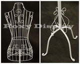 Female Metal Wire Dress Form (White) - Adjustable Height Wire Frame Dress Form Display Stand - Antique Metal Base (XY2302W-TY)