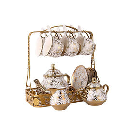 Havitar Coffee Cup Set Full Set of Chinese Bone China Ceramic Cup and Tea Tray Tea Set Tea Set Tea Cup Home Water Cup (Rich)