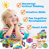 Magnetic Building Blocks For Kids - Preschool Learning Toys Shapes Block Educational Magnet Tiles Kids Toy Set w/ car accessories - Safe Magnetic Blocks For 3 Year Old & Up - Hurtle HURMT102 (102 pcs)