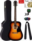 Fender FA-115 Dreadnought Acoustic Guitar - Sunburst Bundle with Hard Case, Tuner, Strings, Strap, and Picks