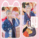 YOMORIO Neko Atsume Cute Cat Japanese Kimono Yukata Cardigans Womens Anime Cosplay Robe Costume Blue