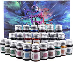 24 Colors Calligraphy Ink Set, Calligraphy Fountain Glass Dip Pen Color Ink Caligrapher Pen Ink Bottle Set, Gold Powder Drawing Writing Art Ink with Gift Box - 24 x 7ml