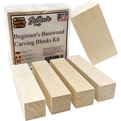 Basswood - Beginner's Premium Carving Blocks Kit - Best Wood Carving Kit for Kids - Preferred Soft Wood Block Sizes Included - Made in The USA