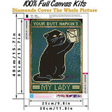 5D Diamond Painting Kits - Diamond Art for Adults Full Drill Crystal Rhinestone Black Cat with Toilet Paper Picture - Paint with Diamonds Gem Art Diamond Dots for Bathroom Decor Wall Art 12x16inch