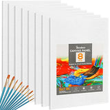 Homaisson Canvas Boards for Painting: 5x7 Inches Set of 8 Canvas Panels 100% Cotton Primed White Artist Canvas with Painting Brush Set for Acrylic Oil Paint (8PCS+Painting Brush Set)