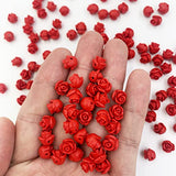 Cinnabar Carved Rose Beads, 100Pcs Red Rose Charm Cinnabar Beads 8mm Flower Carving Loose Beads Charms for Jewelry Making Necklace Bracelet Earring DIY Craft Valentine's Day Wedding Anniversary