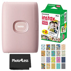 Fujifilm Instax Mini Link 2 Smartphone Printer Soft Pink + Fujifilm Instax Mini Twin Pack Instant Film and 20 Sticker Frames