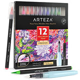 Arteza Real Brush Pens, Set of 12, Flower Tones, Blendable Watercolor Markers and 1 Water Brush, Art Supplies for School, Home, and Office