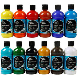 Mont Marte Signature Acrylic Color Paint Set, 12 x 16.9oz (500ml), Semi-Matte Finish, 12 Different Colors, Suitable for Canvas, Wood, Fabric, Leather, Cardboard, Paper, MDF and Crafts