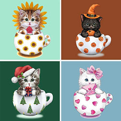 SKRYUIE 4 Pack 5D Diamond Painting Halloween Christmas Gift Kittens Full Drill Paint with Diamond Art, DIY Cups Cats by Number Kits Wall Home Decor 12"x12" (Sunflower Pumpkin Christmas Love)