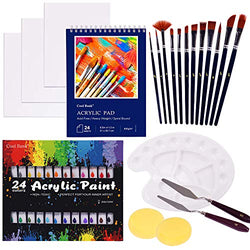 COOL BANK Acrylic Paint Set, 46 Piece Professional Painting Supplies Set, Includes 24 Acrylic Paints, 12 Painting Brushes, Canvas, Palette, Acrylic Painting Pad, for Artists,Students and Kids