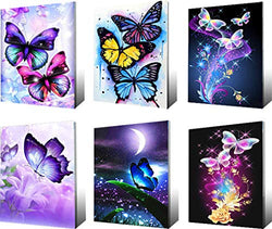 6 Pack 5d Full Drill Diamond Painting by Numbers Kits for Adult Kids Butterfly Home Wall Decor, Birthday Christmas Housewarming Gift