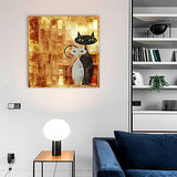 wall26 - Canvas Prints Wall Art - Black and White Cat on Orange Grunge Canvas (Painting, Abstract, Cat) | Modern Wall Art Stretched Gallery Canvas Wrap Print. Ready to Hang 16" x 16"