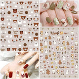 10 Sheets Cute Bear Nail Stickers Decal Cute Cartoon Nail Art Supplies 3D Self Adhesive Fashion Trend Little Bear Designer Nail Sticker Manicure DIY Nail Art Decorations Accessories for Women Girls