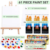 Acrylic Painting Set with 1 Wooden Easel 3 Canvas Panels30 pcs Nylon Hair Brushes 3 PCS Paint Plates and 2 PCS of 12ml Acrylic Paint in 12 Colors for Acrylic Painting Artist Professional Kit