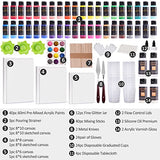 162 Piece Acrylic Pouring Paint Set, 40 Color (2oz/60ml) Pre-Mixed Pouring Paint Set, 24 Cups, 24 Gloves, 12 Glitter Jar, 6 Canvases, 2 Gloss Medium, 2 Silicone Oil,, Art Supplies for Artist