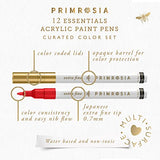 Primrosia 12 Essential Acrylic Paint Pens – Extra Fine Tip Markers Set. Primary Colors with Metallic Silver and Gold. Great for DIY Craft, Paper, Ceramics, Coloring, Rock Painting, Canvas