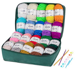 Lemonfilter 20 x 30g Acrylic Yarn Skeins Assorted Colors 1312 Yards, Bulk Yarn Kit with 2 Crochet Hooks, 2 Plastic Knitting Needle, 8 Markers and Storage Bag ,Starter Kit for Crocheting and Knitting