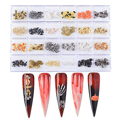 DSHIJIE 240Pcs Halloween Nail Crystal Rhinestones Kit, 3D Witch Pumpkin Bat Sequins for Acrylic Nails, Halloween Party Supplies Glitter Manicure DIY Crafts Decoration