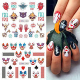 12 Sheets Halloween Nail Art Stickers Halloween Nail Water Decals Foil Transfer Gothic Skull Pumpkin Witch Clown Ghost Face Spooky Nail Sticker for Women Girls Halloween Nail Designs Accessories