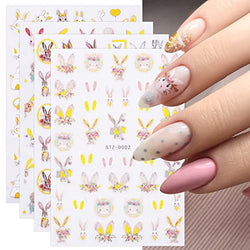 JMEOWIO 8 Sheets Easter Nail Art Stickers Decals Self-Adhesive Pegatinas Uñas Rabbit Carrot Egg Nail Supplies Nail Art Design Decoration Accessories