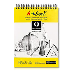 ArtBeek Sketch Books 9X12IN Sketch Pad 100gsm/68lb 60 Sheets Sketch Pad for Dry Media