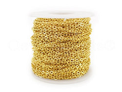 CleverDelights Rolo Chain Roll - 100 Feet - Gold Color - 3x4mm Link - Bulk Oval Chain Spool