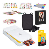 Kodak Smile Instant Digital Printer - White/Yellow with 2ʺx3ʺ Premium ZINK Photo Paper (20 Sheets), Soft Camera case, ZINK Paper Unique Colorful Stickers & Photo Album Accessories