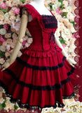 Smiling Angel Girls Lolita Gothic Dress Princess Layers Evening Party Red Dress