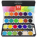 Arteza Premium Watercolor Paint Set, 25 Vibrant Color Cakes, Includes Paint Brush (Set of 25)