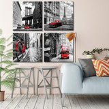 sunfrower-Framed Canvas Prints Home Wall Decor Art Black and White City Paris London Buildings Street Red Bus Classic Cars Pictures Modern Artwork Ready to Hang Set of 4 Pieces 16" X 16" / Panels
