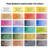Paul Rubens Professional Watercolor Paint Set, 24 Vivid Colors Solid Half Pan Water Coloring Paint Set, High Transparency Fine Ground Pigment with Portable Gift Box for Artists, Hobbyists, Beginners
