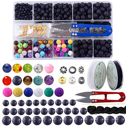 Lava Stone Box Set Kits Round Loose Chakra Rock Beads and Spacer Beads with Accessories Tools for