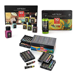 Arteza Acrylic Paint Set and Mica Powder Bundle, Painting Art Supplies for Artist, Hobby Painters & Beginners