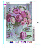 Kingshalor 5D Diamond Painting Full Drill Pink Rose Flowers in Vase Rhinestone Embroidery Dotz Kits Diamond Cross Stitch Pattern Picture Arts Craft Supply Home Wall Decor,12x16in
