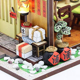 juman DIY Dollhouse Kit, Dollhouse Miniature Kit 3D Japanese Assembled Sushi Shop Handmade Wooden Dollhouse with LED Lights and Music Movement for Christmas Birthday Gift