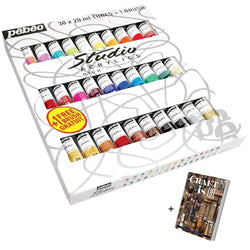 Pebeo High Viscosity Acrylics- 30x20ml Studio Acrylic Paint Set for Painting Canvas, Wall Art Decor, Cosplay Accessories, Paint by Numbers- Acrylic Box Paint Set for Mixed Media & Modern Art, E-book
