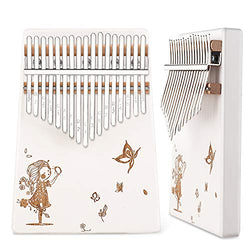 Fashion Metal Kalimba 17 Keys Thumb Pianos Portable Musical Instrument Gifts for Kids Adult Beginners (White(Butterfly Girl))
