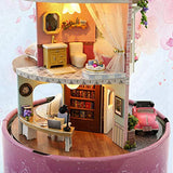 Dollhouse Miniature with Furniture, Romantic DIY Dollhouse Kit with Rotate Music Box, LED Light Miniature Dollhouse Kit for Kids, Friends, Girlfriends Birthday (Home)