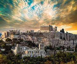 DIY 5D Diamond Painting Numbering Kit Parthenon Acropolis Athens Under Dramatic Sunset 16" X 20" Adult Children Rhinestone Cross Stitch Painting Kit for Home Decoration