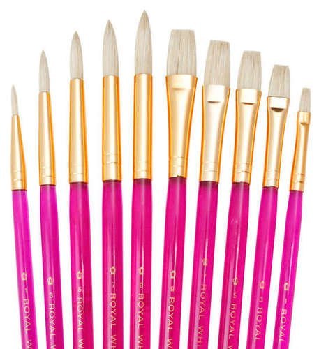 Quality Brush Sets Of 10 Artist Paint Brushes Oil Watercolour Sable & Acrylic (SVP5 - White Bristle