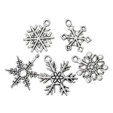 Housweety 50 Mixed Silver Tone Christmas Snowflake Charm Pendants