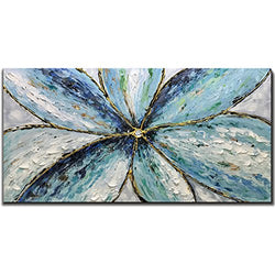 MUWU Canvas Paintings, Texture Palette Knife Orchid Flowers Paintings Modern Home Decor Wall Art Painting Colorful 3D Flowers Wood Inside Framed Ready to Hang 24x48inch