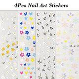 Flower Nail Art Stickers 5D Embossed Nail Decals Spring Daisy Nail Art Design Summer Self Adhesive Nail Supplies White Yellow Colorful Flower Bunny Heart Nail Stickers for Women Manicure Decoration