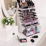 HBlife Makeup Organizer Acrylic Cosmetic Storage Drawers and Jewelry Display Box with 12 Drawers, 9.5" x 5.4" x 15.8", 4 Piece, Clear