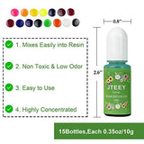 15 Colors Epoxy Resin Pigment, Translucent Liquid Epoxy Resin Colorant Each 0.35oz, Non-Toxic Epoxy Resin Dye Mix Color Liquid Dye for Resin Jewelry DIY Crafts Art Making
