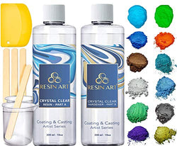 ResinArt 20oz Kit: Clear Casting & Coating Epoxy, 10 Mica Pigments, 2 Glow in The Dark Colors, 3 Accessories