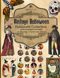 Vintage Halloween Ephemera Collection: 19 Sheets and Over 140 Pieces for Cut Out and Collage Projects, DIY Cards, Scrapbooking, Decorations, ... Media - Bonus with 2 Decorative Journal Pages
